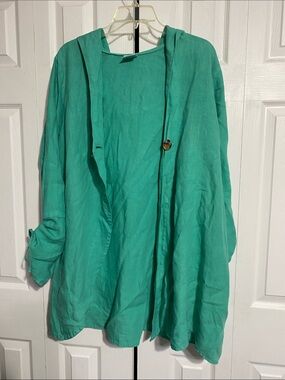 Click by color me linen green hoodie tunic one button tunic cardigan top SZ XXL